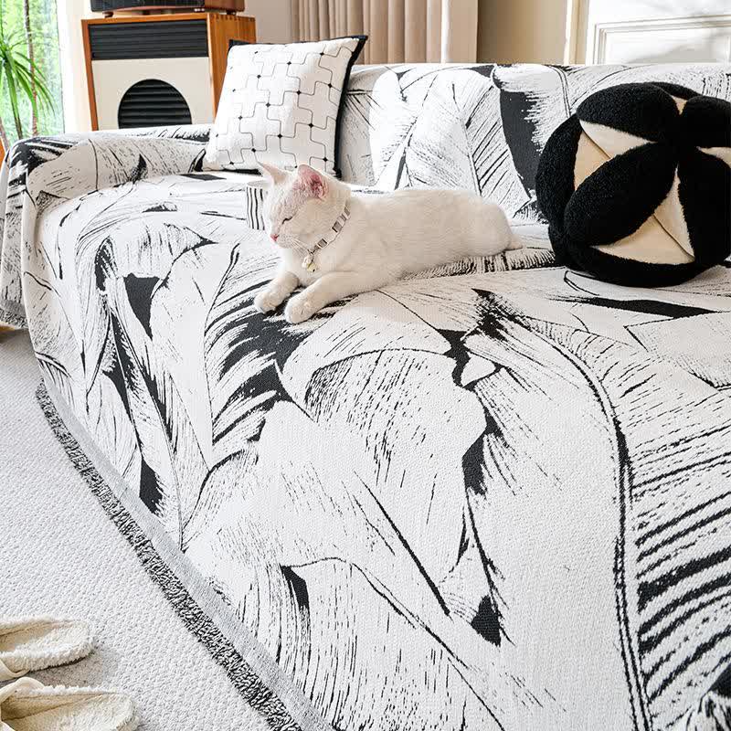 Banana Leaf Chenille Sofa Throw Blanket - Black - 71" x 134" - image 1