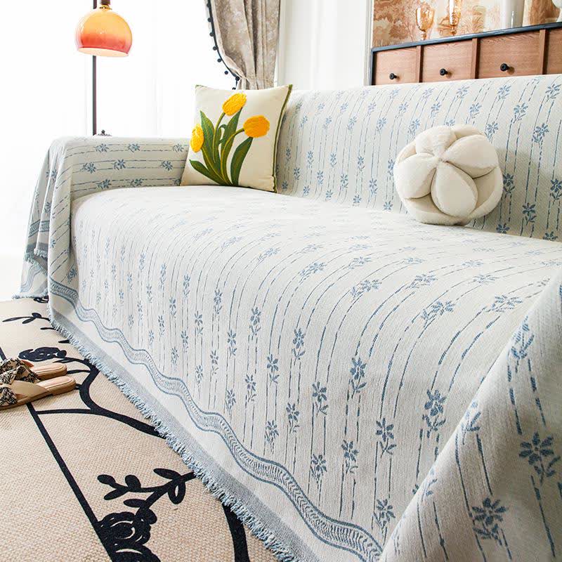 Striped Floral Chenille Sofa Throw Blanket - Blue - 71" x 134" - image 5