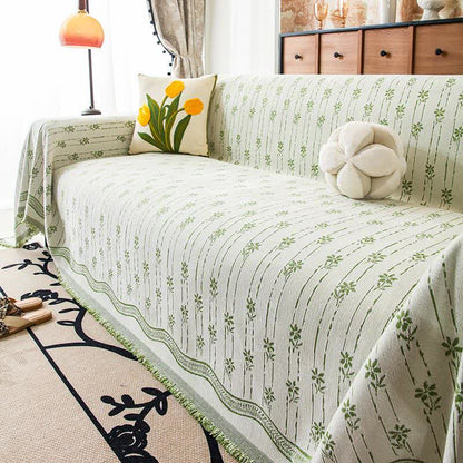 Striped Floral Chenille Sofa Throw Blanket - Green - 71" x 134" - image 5