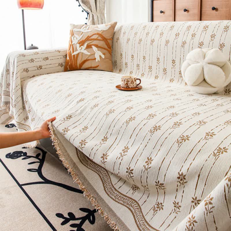 Striped Floral Chenille Sofa Throw Blanket - image 3