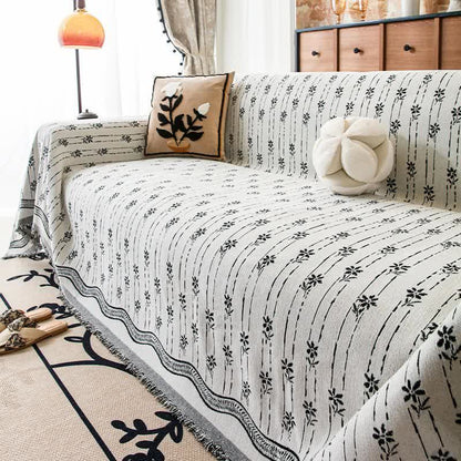 Striped Floral Chenille Sofa Throw Blanket - Black - 71" x 134" - image 7