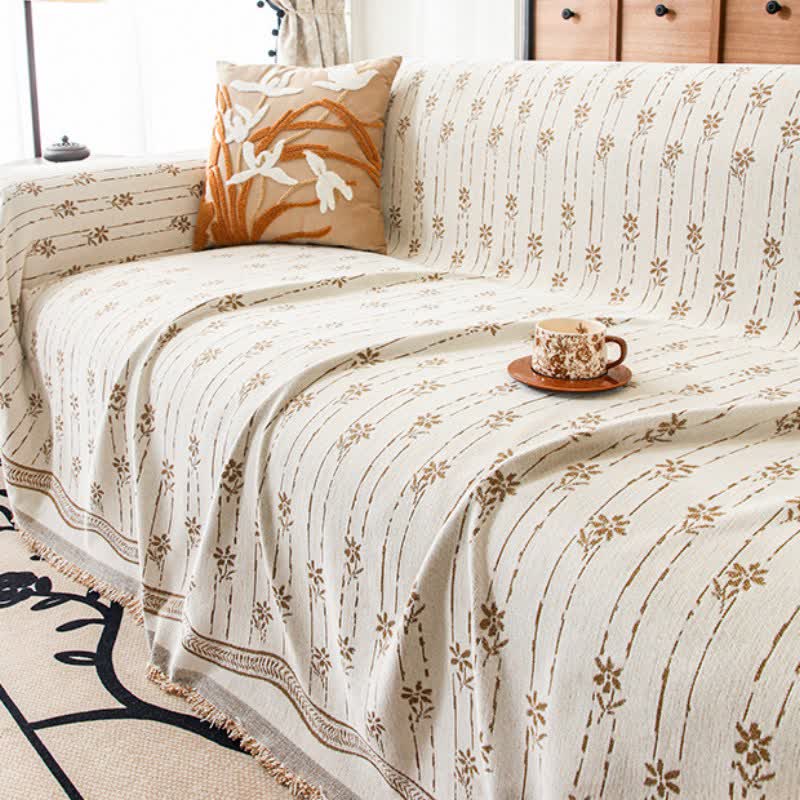 Striped Floral Chenille Sofa Throw Blanket - image 4