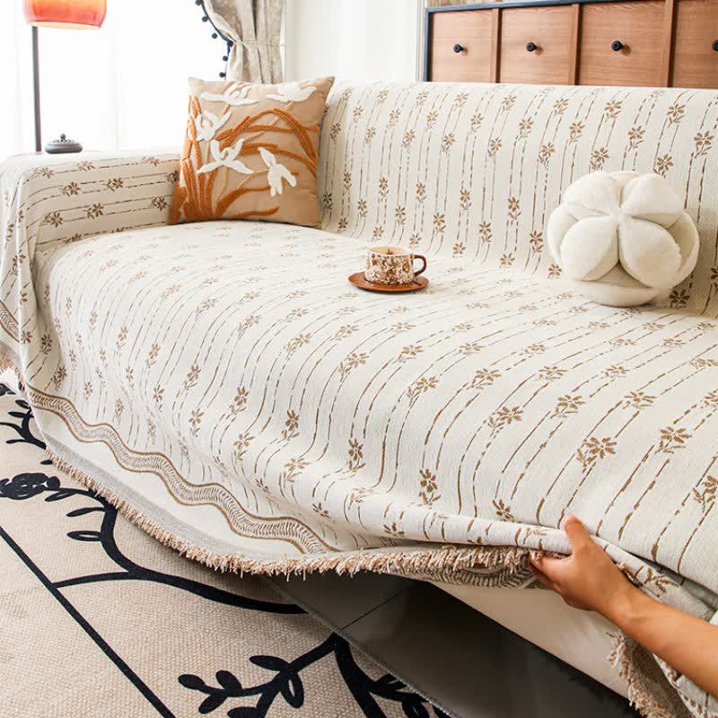 Striped Floral Chenille Sofa Throw Blanket - image 2