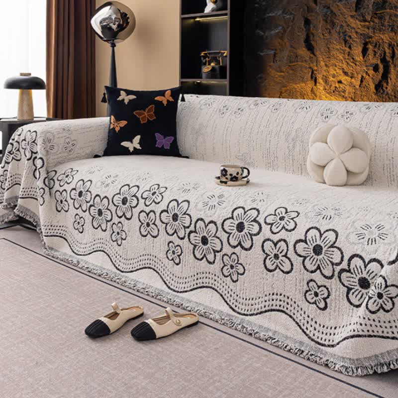 Flower Jacquard Tassel Sofa Throw Blanket - image 5