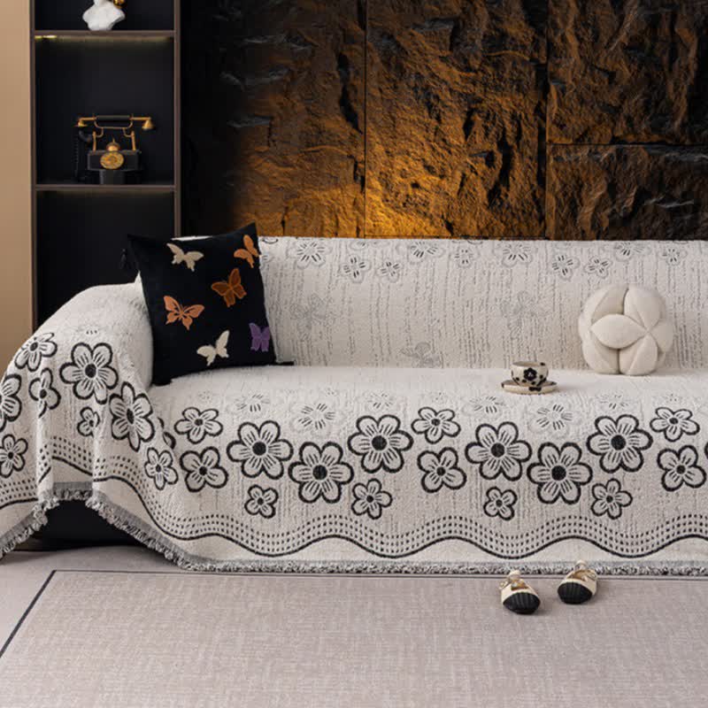 Flower Jacquard Tassel Sofa Throw Blanket - image 6