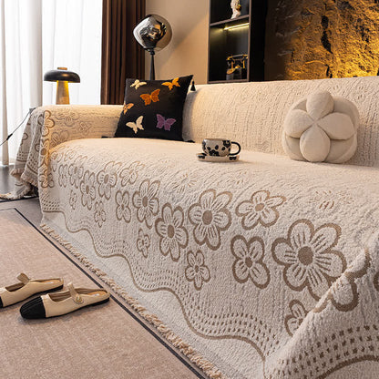 Flower Jacquard Tassel Sofa Throw Blanket - image 1