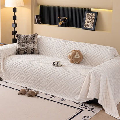 Striped Geometric Textured Sofa Throw Blanket - White - 71" x 134" - image 0