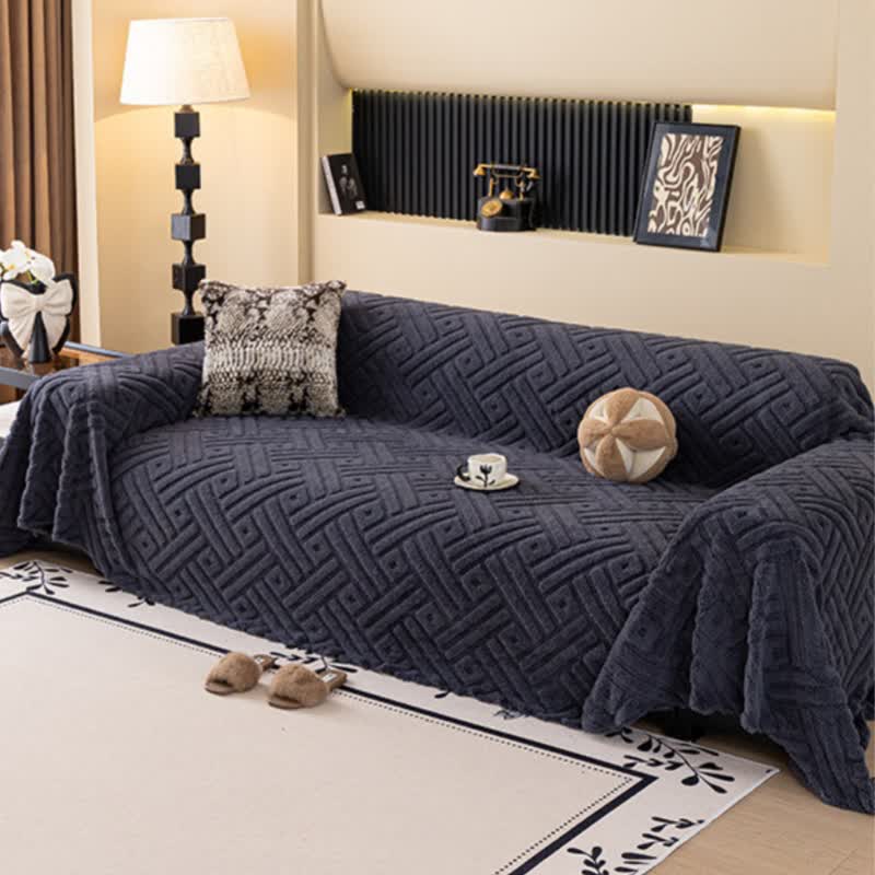 Striped Geometric Textured Sofa Throw Blanket - Black - 71" x 134" - image 1