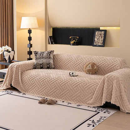 Striped Geometric Textured Sofa Throw Blanket - Camel - 71" x 134" - image 2