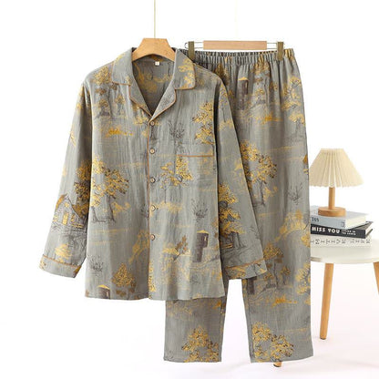 Retro Tree Jacquard Cotton Loungewear Set - Grey - XL - image 2