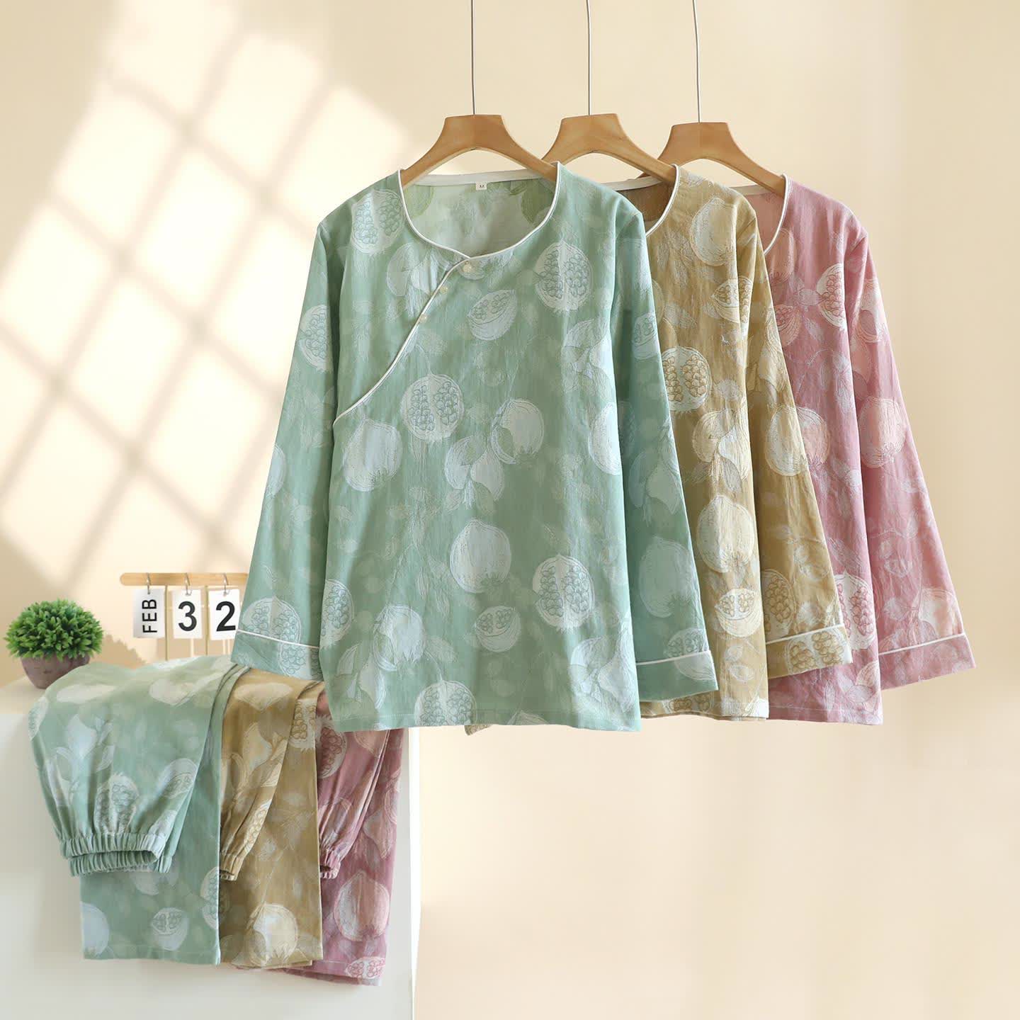 Vintage Pomegranate Cotton Gauze Loungewear Set - image 1