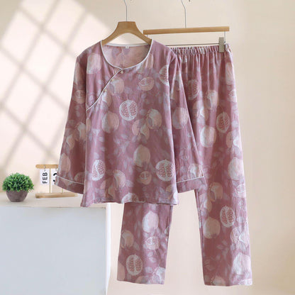 Vintage Pomegranate Cotton Gauze Loungewear Set - Purple - XL - image 2