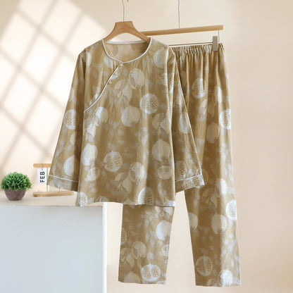 Vintage Pomegranate Cotton Gauze Loungewear Set - Dark Yellow - XL - image 14