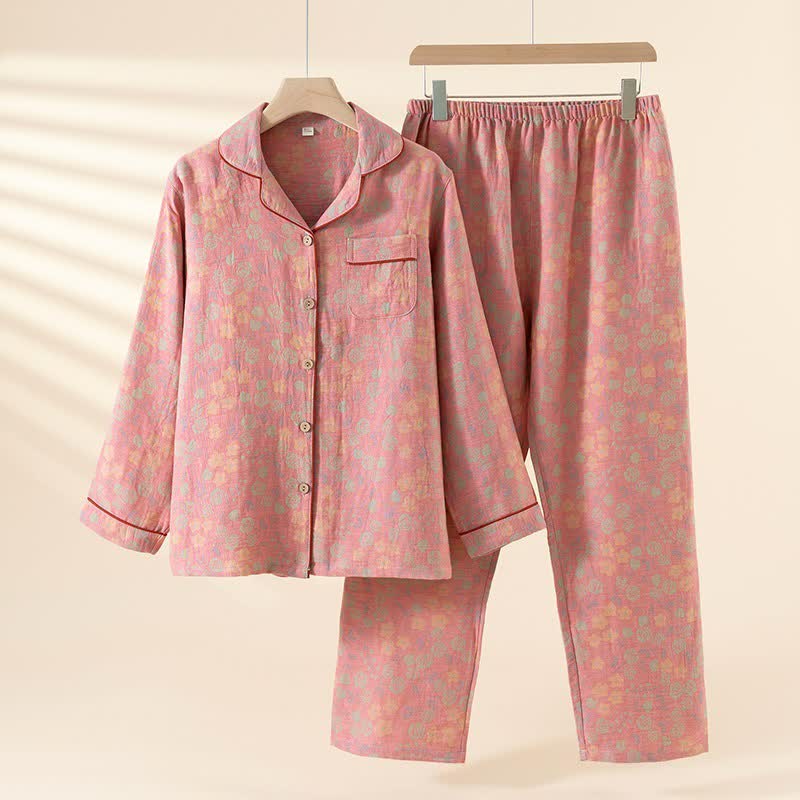 Rose Natural Cotton Gauze Loungewear Set - Pink - XXL - image 1