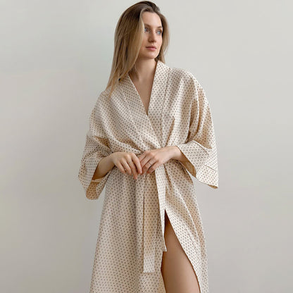 Polka Dot Print Cotton Long Robe - image 1