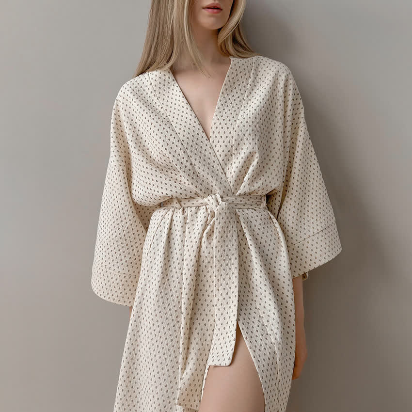 Polka Dot Print Cotton Long Robe - image 3