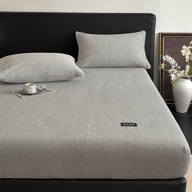 Solid Color Plush Warm Fitted Sheet - image 11