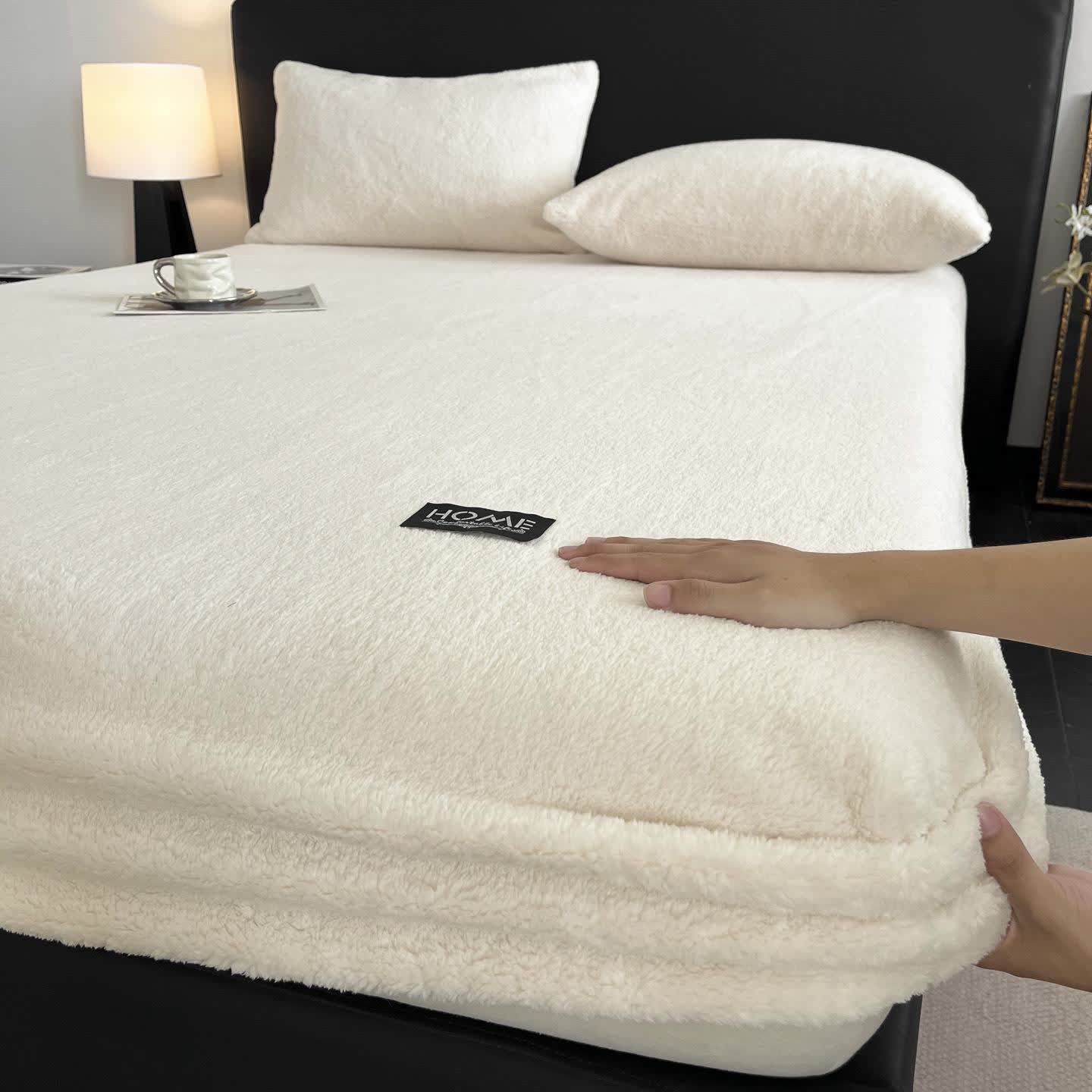 Solid Color Plush Warm Fitted Sheet - White - Sheet with 2PCS Pillowcases - King - image 6