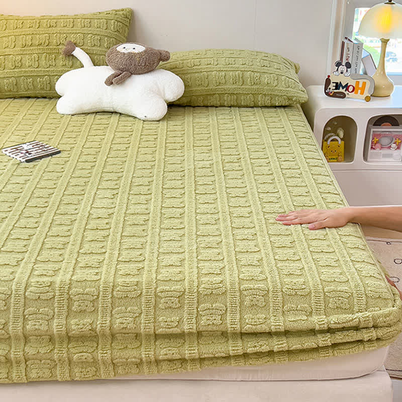 Striped Bear Fleece Warm Fitted Sheet - image 2