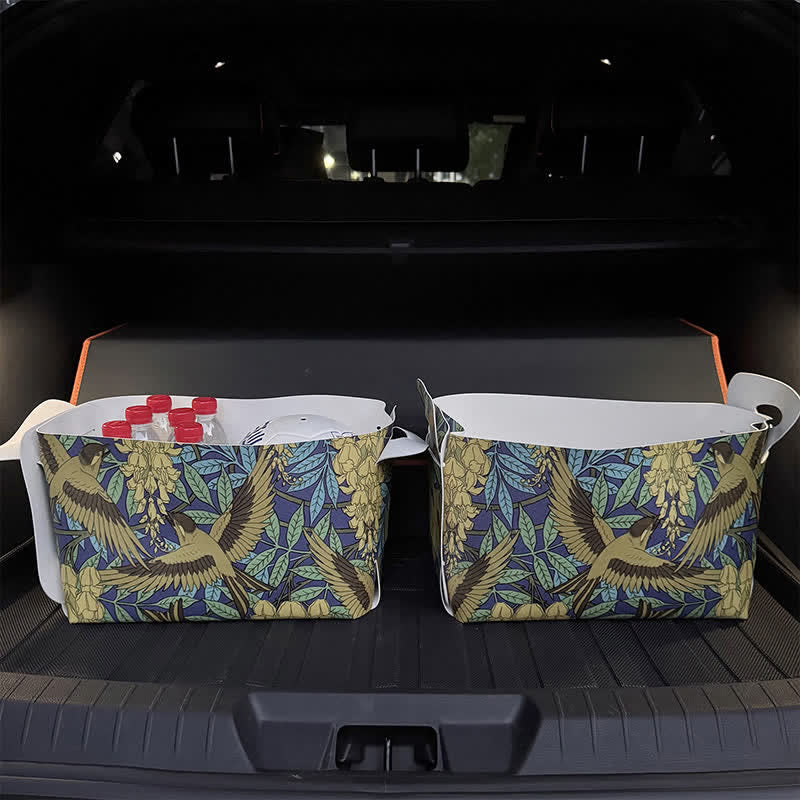 Floral Bird Waterproof Leather Storage Bin - 2PCS - 9"W x 13"L x 9"H - image 0