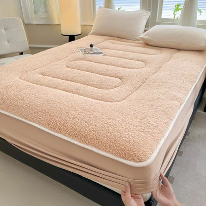 Solid Color Sherpa Warm Fitted Sheet - Camel - King - image 10