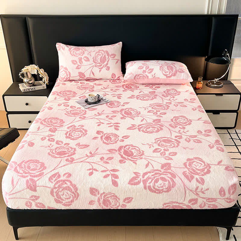 Pink Rose Fleece Warm Fitted Sheet - image 1