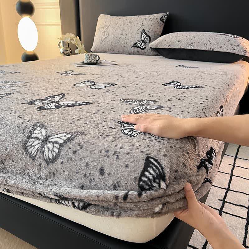 Butterfly Fleece Warm Fitted Sheet - 2PCS Pillowcases - 19" x 29" - image 0
