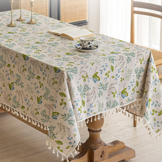 Fresh Leaf Print Tassel Tablecloth - 55" x 102" - image 0