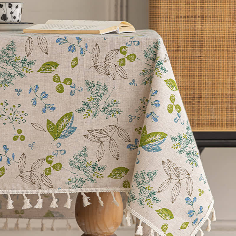 Fresh Leaf Print Tassel Tablecloth - image 2