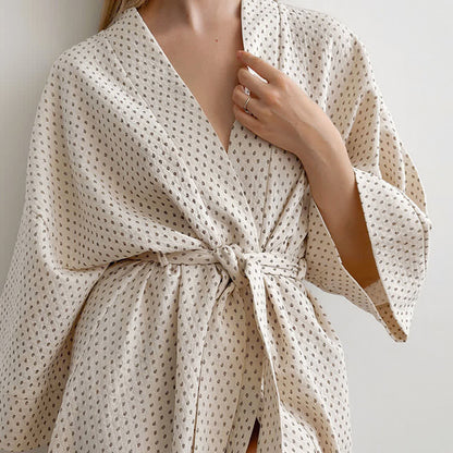 Polka Dot Print Cotton Long Robe - image 5