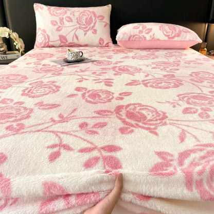 Pink Rose Fleece Warm Fitted Sheet - image 3