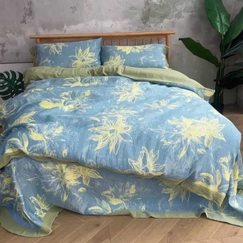 Dahlia Cotton Gauze Bedding Set(4PCS) - Blue - King - image 15