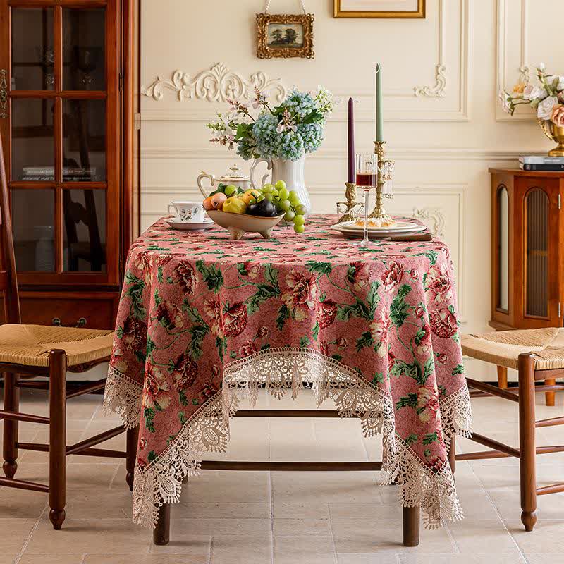 Elegant Lace Trim Floral Tablecloth - image 6