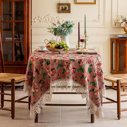 Elegant Lace Trim Floral Tablecloth - image 6