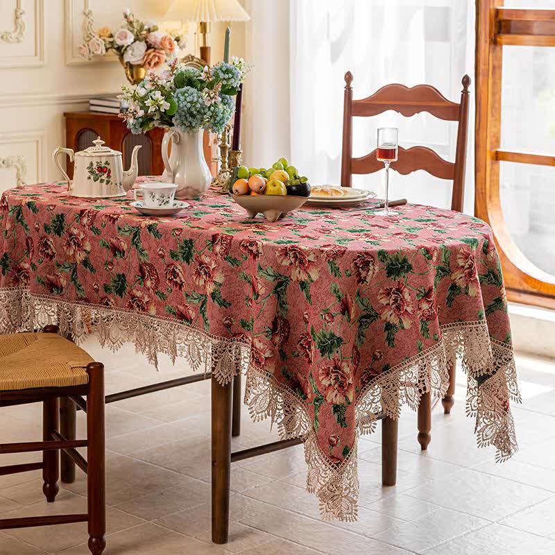 Elegant Lace Trim Floral Tablecloth - Pink - 55" x 98" - image 2
