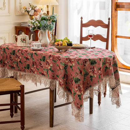 Elegant Lace Trim Floral Tablecloth - Pink - 55" x 98" - image 2