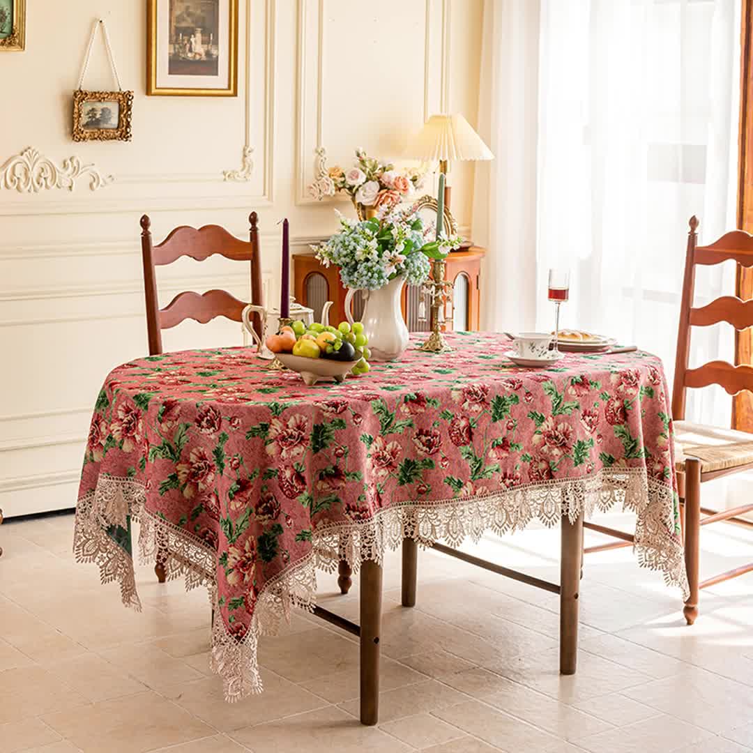 Elegant Lace Trim Floral Tablecloth - image 3