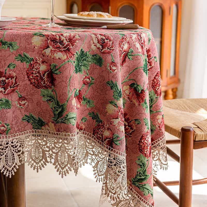 Elegant Lace Trim Floral Tablecloth - image 8