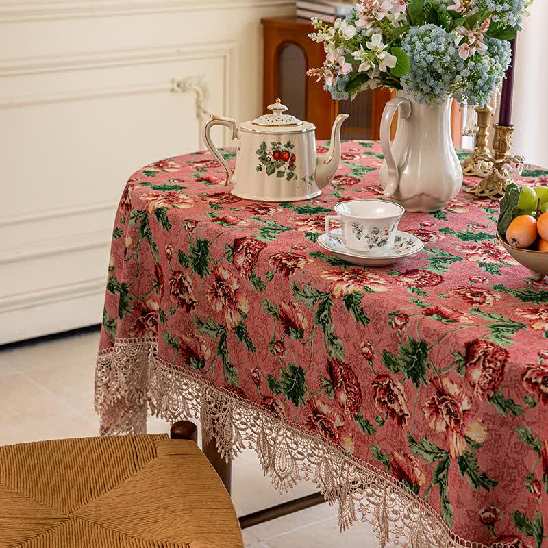 Elegant Lace Trim Floral Tablecloth - image 7
