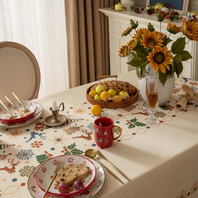  Christmas-inspired Jacquard Beige Tablecloth - image 3