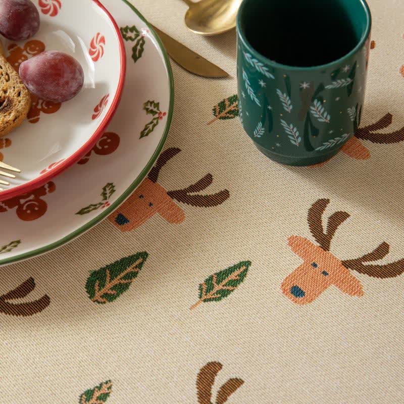  Christmas Reindeer Jacquard Beige Tablecloth - image 4