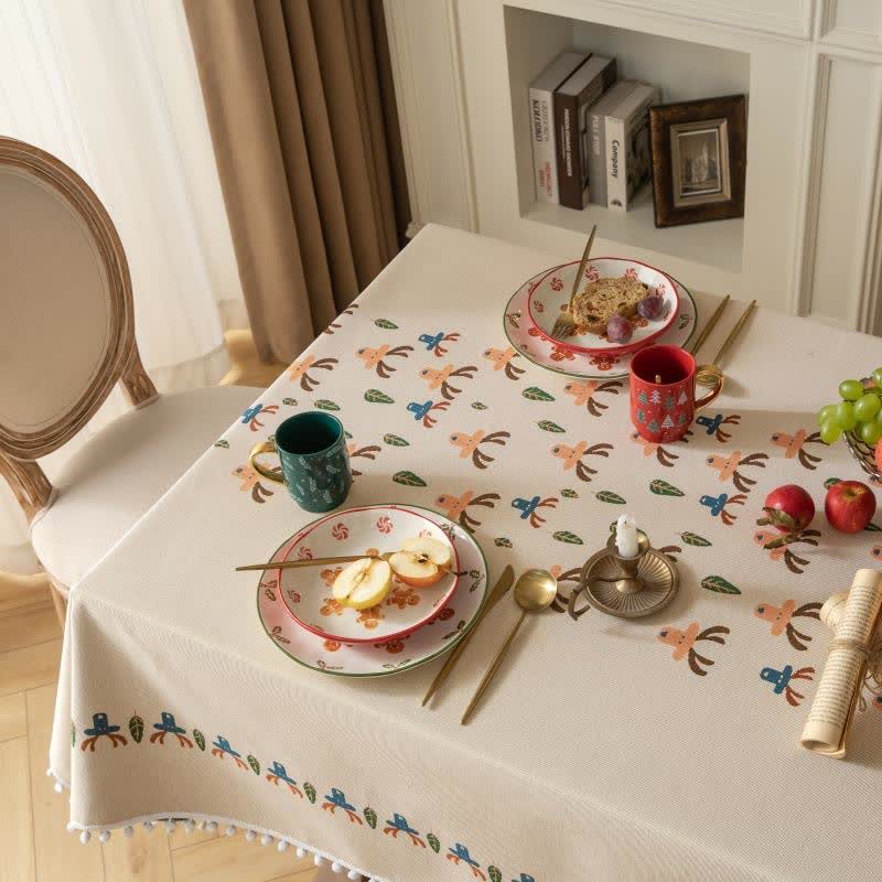  Christmas Reindeer Jacquard Beige Tablecloth - image 3