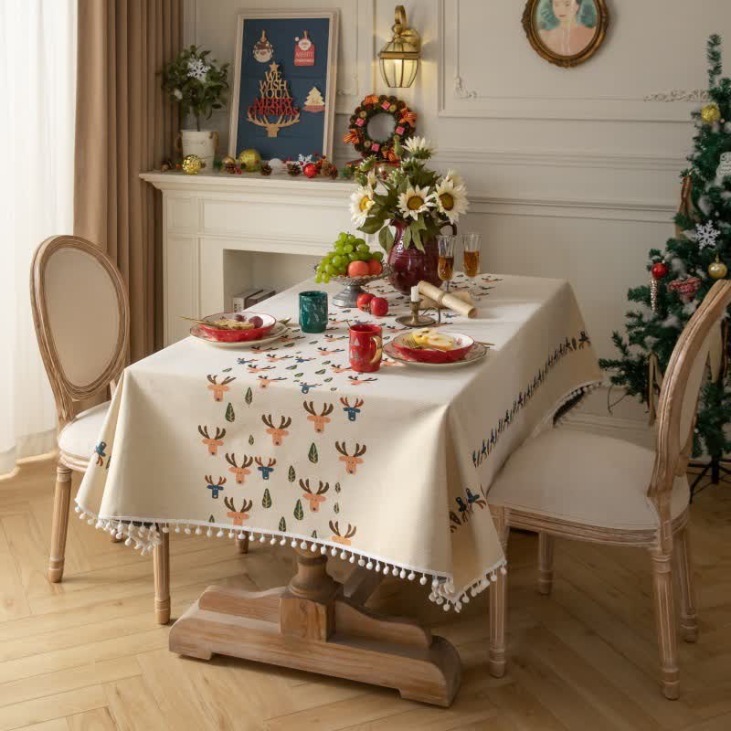  Christmas Reindeer Jacquard Beige Tablecloth - image 1