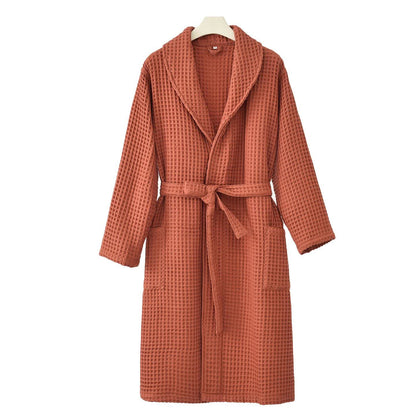 Solid Color Waffle Pure Cotton Bathrobe - Red - XXL - image 5