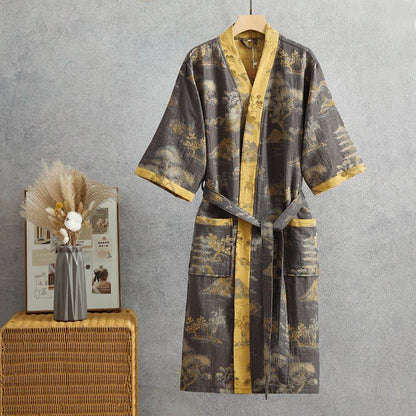 Landscape Cotton Gauze Yukata Robe - XL - image 0