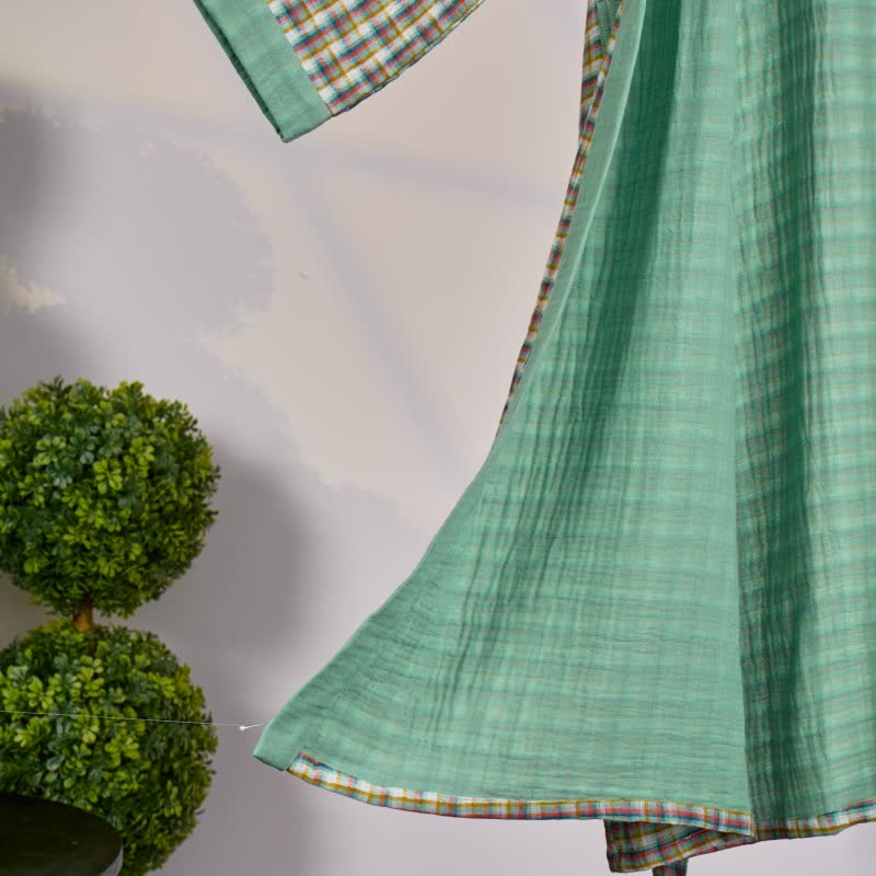 Plaid Cotton Gauze Kimono Yukata Robe - image 2