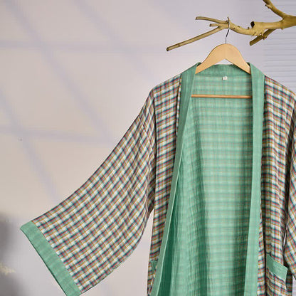 Plaid Cotton Gauze Kimono Yukata Robe - image 1