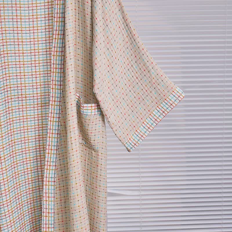 Colorful Gingham Cotton Gauze Kimono Robe - image 3