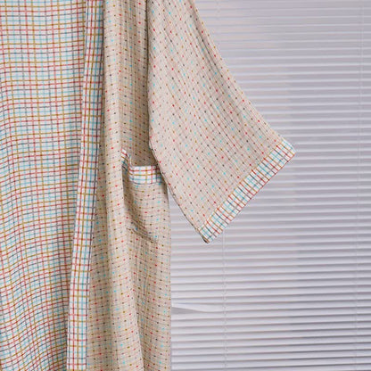 Colorful Gingham Cotton Gauze Kimono Robe - image 3
