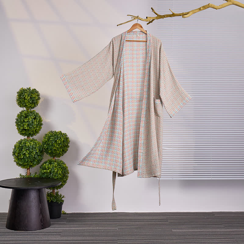 Colorful Gingham Cotton Gauze Kimono Robe - XXL - image 0